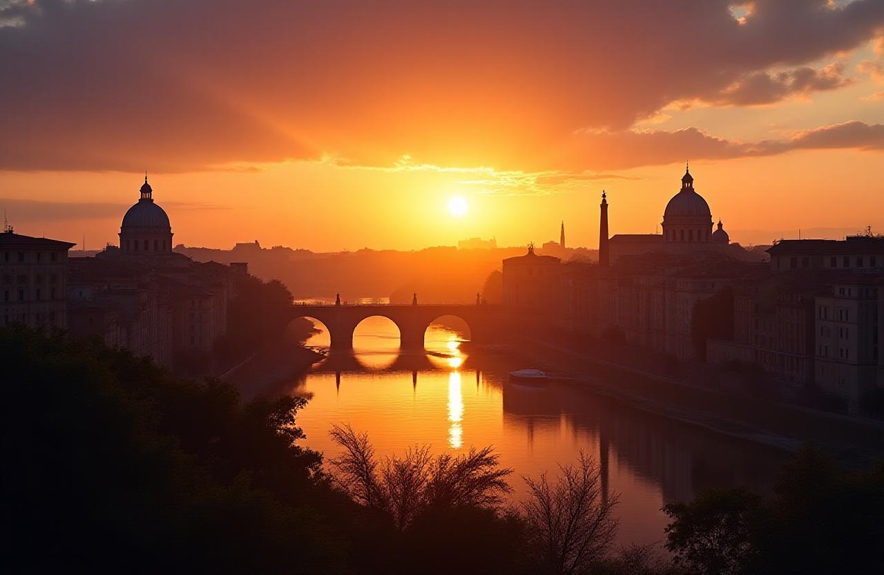 Vista panoramica di Roma al tramonto